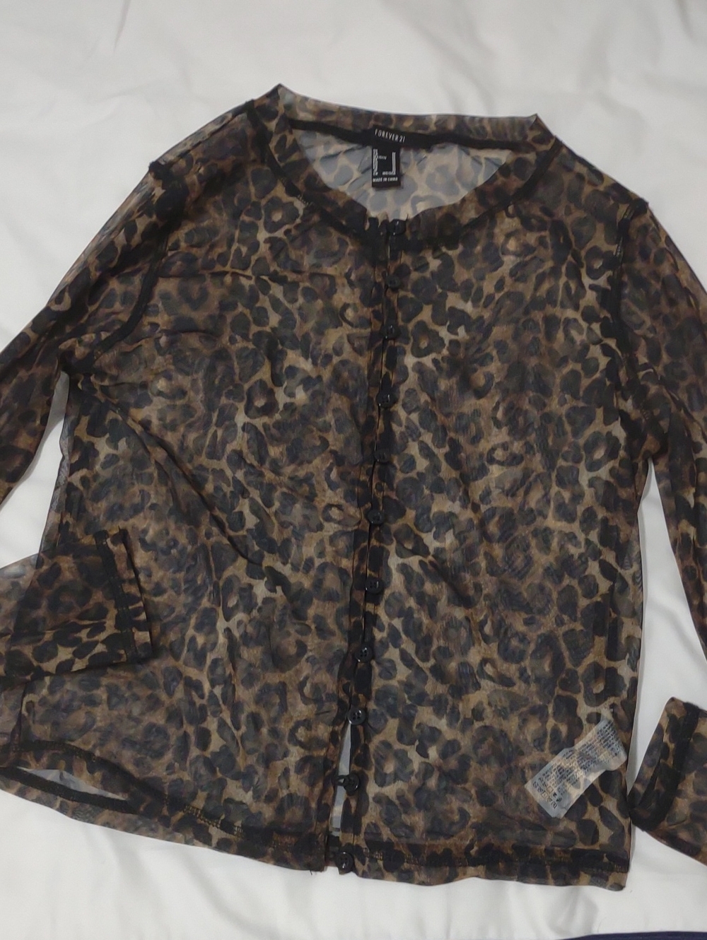 Forever 21 Sheer Leopard-Print Button Front Blouse - Brown/Black
